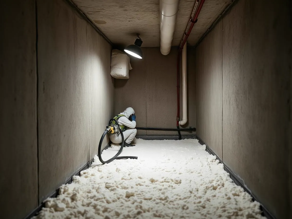 PUR-schuimisolatie aangebracht in een kruipruimte onder een woning